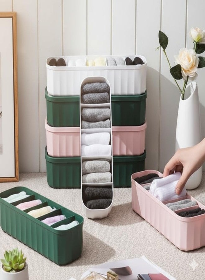 Leawall Plastic drawers organisers Closet Storage Dividers for Underwear, Socks, Bras, Ties, Undergarments, Scarves Socks Tray storage box and organiser storage box wardrobe organiser 5 Grid(4 Pcs) - Image 1